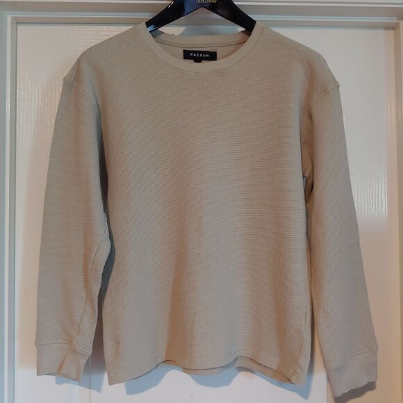Pacsun Mens Tan Waffle Thermal Long Sleeve Shirt  Y2k Skater M - Picture 1 of 8